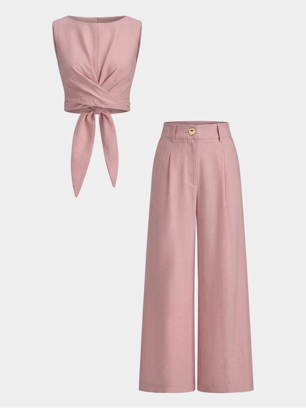 Commense Cross Tie Top & Wide-Leg Pants Set